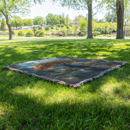 Golden Tree by Reflective Lake Woven Throw Blanket - Awakening Righteousness
