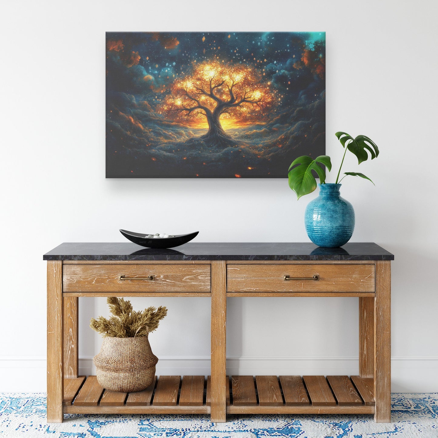 Golden Tree of Life Radiating Heavenly Light Christian Canvas Wall Art Spiritual Decor Perfect for Home or Church - Awakening Righteousness