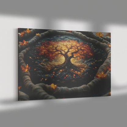 Golden Tree of Life Surrounded by Crystals Christian Canvas Wall Art for Home and Spiritual Room Decor - Awakening Righteousness