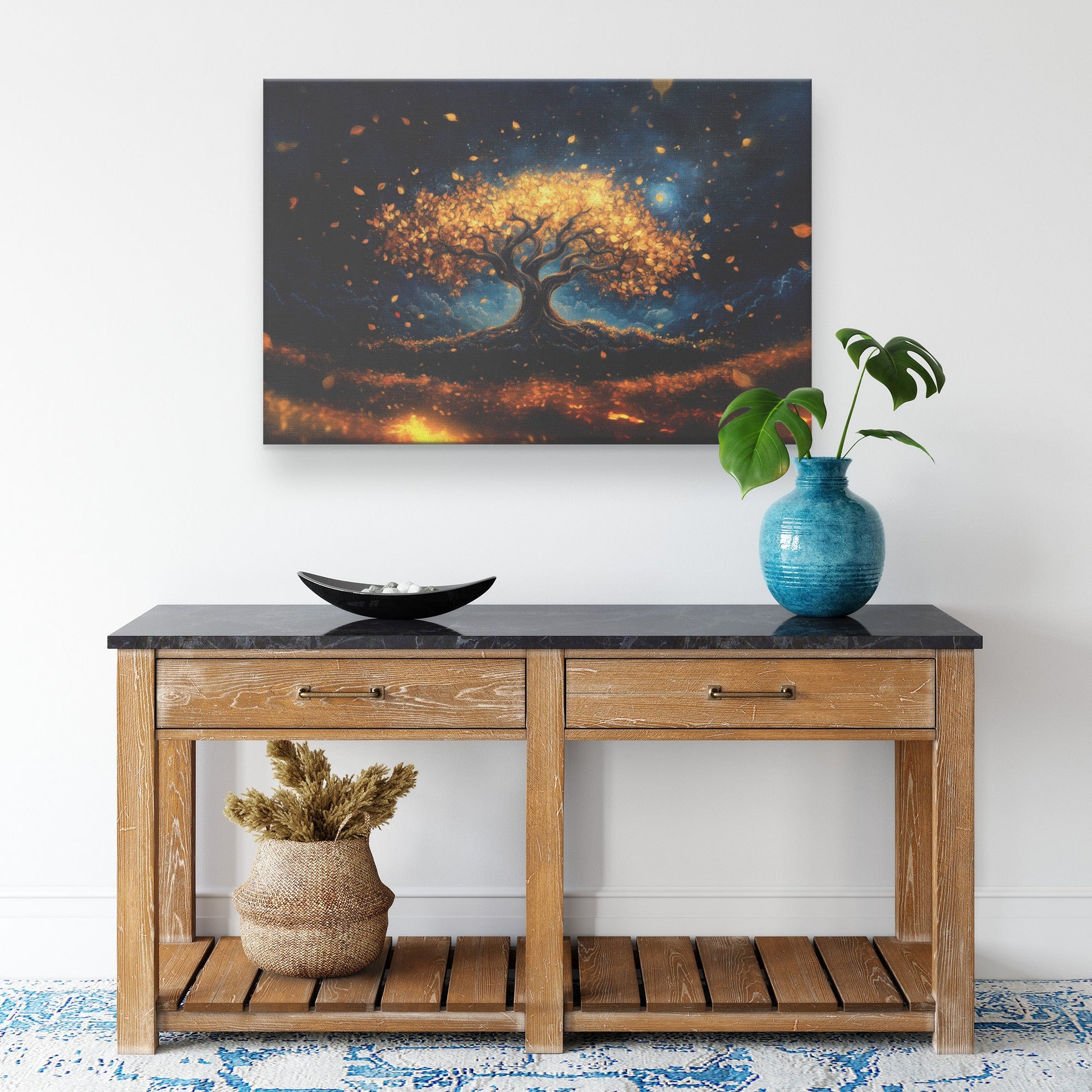 Golden Tree of Life Under Midnight Sky Christian Canvas Wall Art for Inspirational Home and Spiritual Room Decor - Awakening Righteousness
