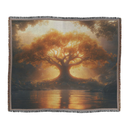 Golden Tree of Life Woven Throw Blanket - Awakening Righteousness
