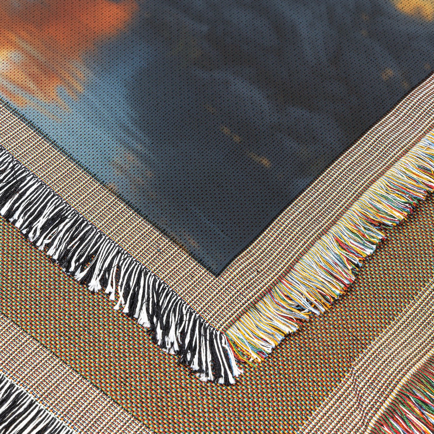 Golden Tree Reflection in Tranquil Lake Woven Throw Blanket - Awakening Righteousness