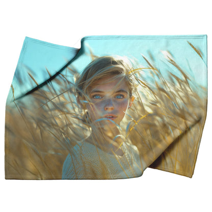 Golden Wheat Fields Fleece Sherpa Blanket Nature Inspired Ethereal Design - Awakening Righteousness