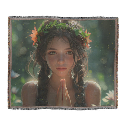 Graceful Prayer Woven Throw Blanket Christian Serenity Inspired Decor Peaceful Floral Design for Home or Gift - Awakening Righteousness