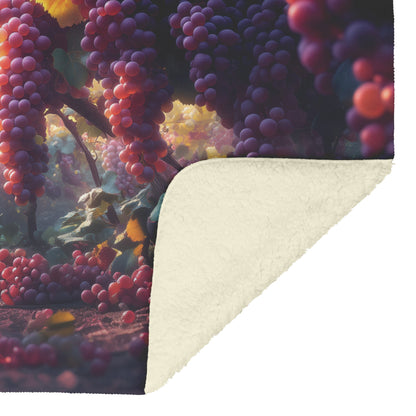 Grapes Growing in Orchard at Golden Hour with Vineyard Backdrop Cozy Fleece Sherpa Blanket - Awakening Righteousness
