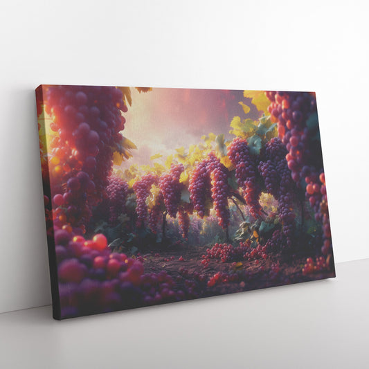 Grapes Orchard with Red and Purple Grapes Bathed in Golden Hour Light Canvas Wall Art Decor - Awakening Righteousness