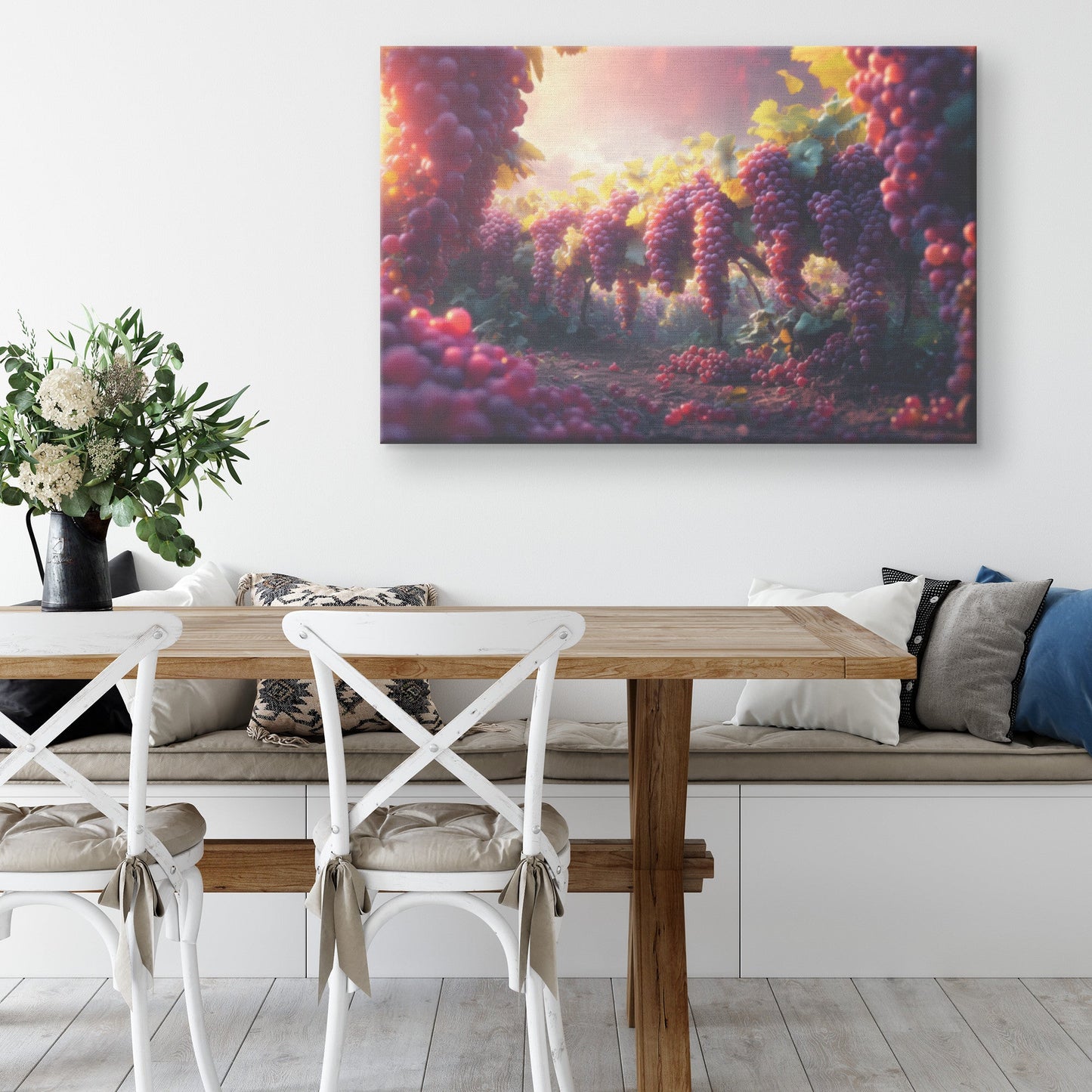 Grapes Orchard with Red and Purple Grapes Bathed in Golden Hour Light Canvas Wall Art Decor - Awakening Righteousness