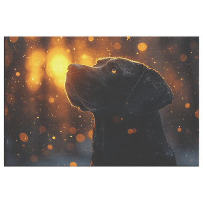 Great Dane In Snowy Forest Surrounded By Shimmering Textures And Radiant Golden Highlights Canvas Wall Art Decor - Awakening Righteousness