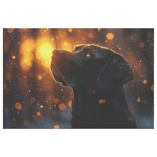 Great Dane In Snowy Forest Surrounded By Shimmering Textures And Radiant Golden Highlights Canvas Wall Art Decor - Awakening Righteousness