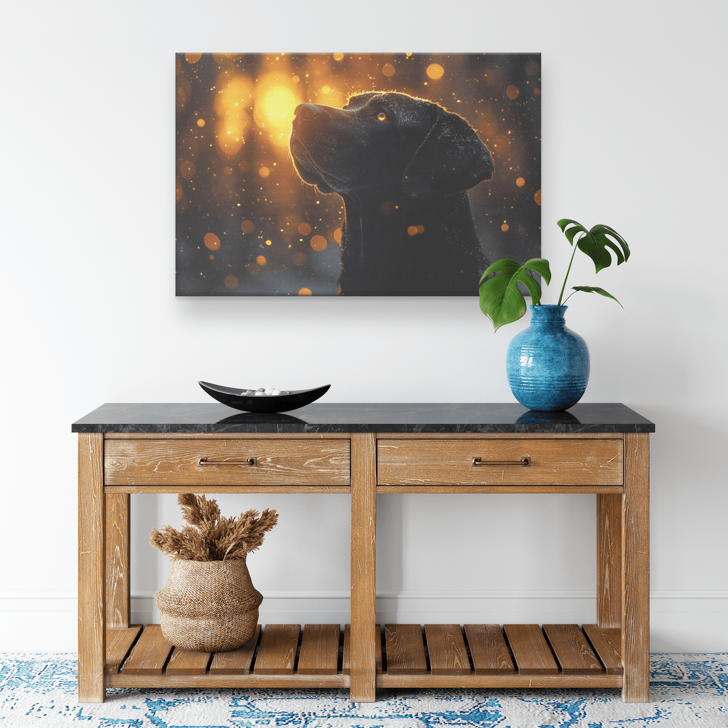 Great Dane In Snowy Forest Surrounded By Shimmering Textures And Radiant Golden Highlights Canvas Wall Art Decor - Awakening Righteousness