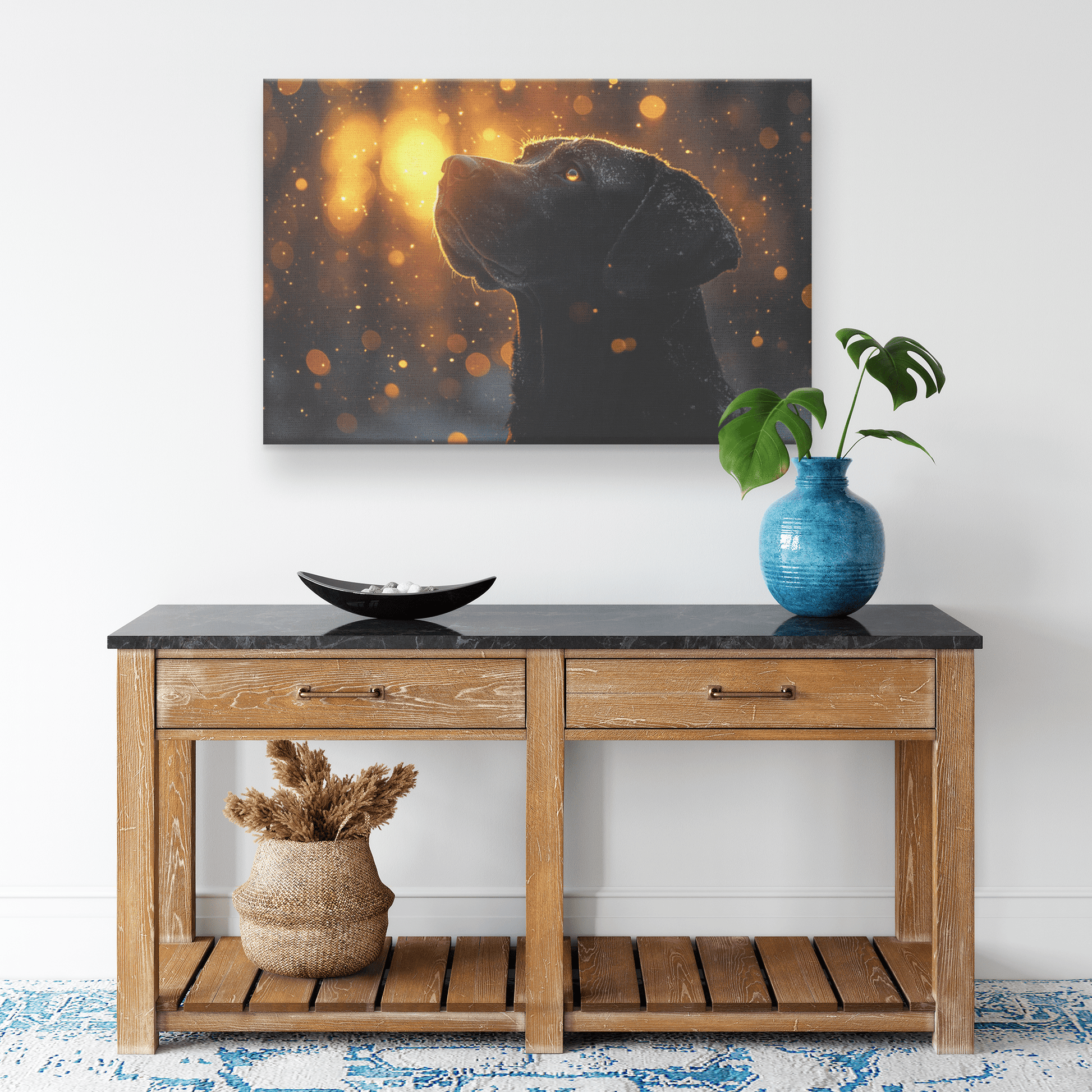 Great Dane In Snowy Forest Surrounded By Shimmering Textures And Radiant Golden Highlights Canvas Wall Art Decor - Awakening Righteousness