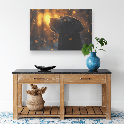 Great Dane In Snowy Forest Surrounded By Shimmering Textures And Radiant Golden Highlights Canvas Wall Art Decor - Awakening Righteousness