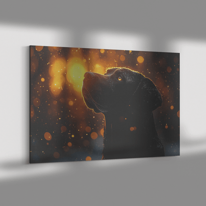 Great Dane In Snowy Forest Surrounded By Shimmering Textures And Radiant Golden Highlights Canvas Wall Art Decor - Awakening Righteousness