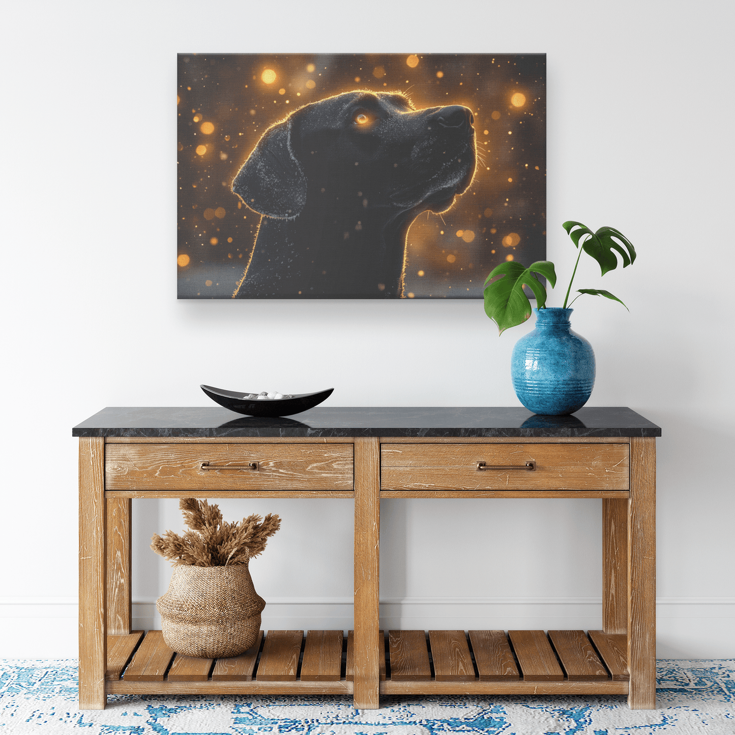 Great Dane In Snowy Forest Surrounded By Shimmering Textures And Radiant Golden Highlights Canvas Wall Art Decor - Awakening Righteousness