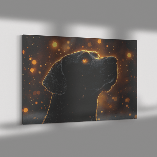 Great Dane In Snowy Forest Surrounded By Shimmering Textures And Radiant Golden Highlights Canvas Wall Art Decor - Awakening Righteousness