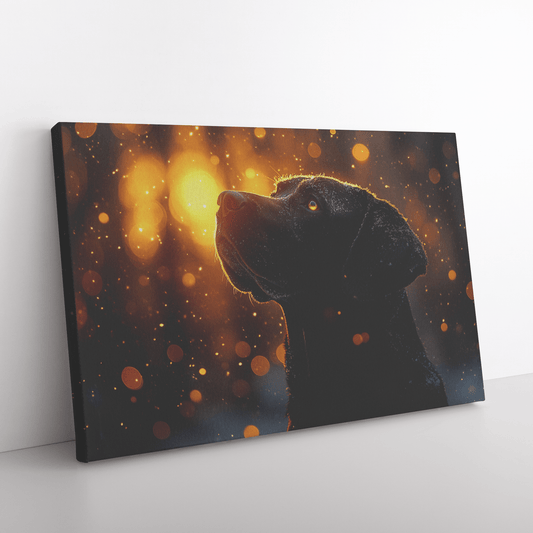 Great Dane In Snowy Forest Surrounded By Shimmering Textures And Radiant Golden Highlights Canvas Wall Art Decor - Awakening Righteousness