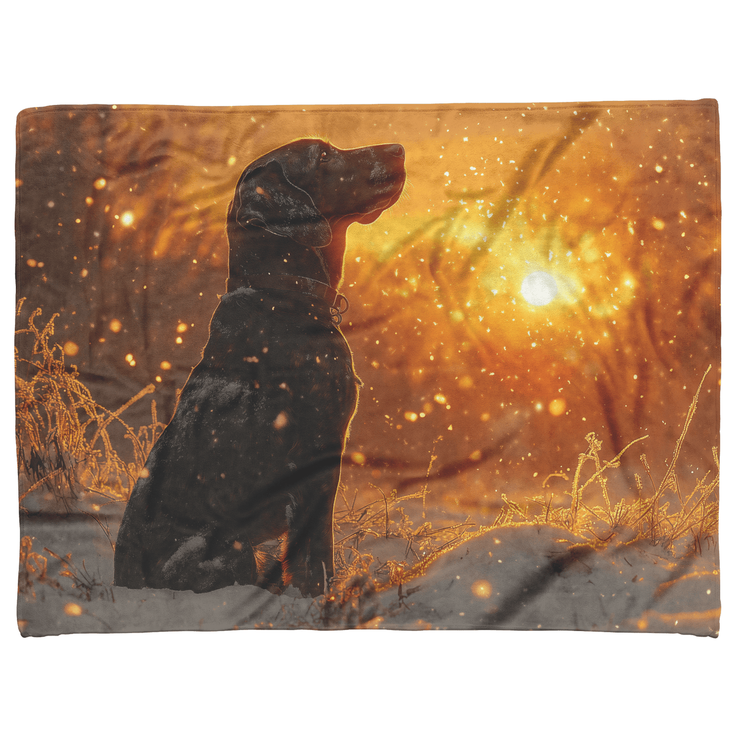 Great Dane in Snowy Forest Surrounded by Shimmering Textures and Radiant Golden Highlights Fleece Sherpa Blanket - Awakening Righteousness