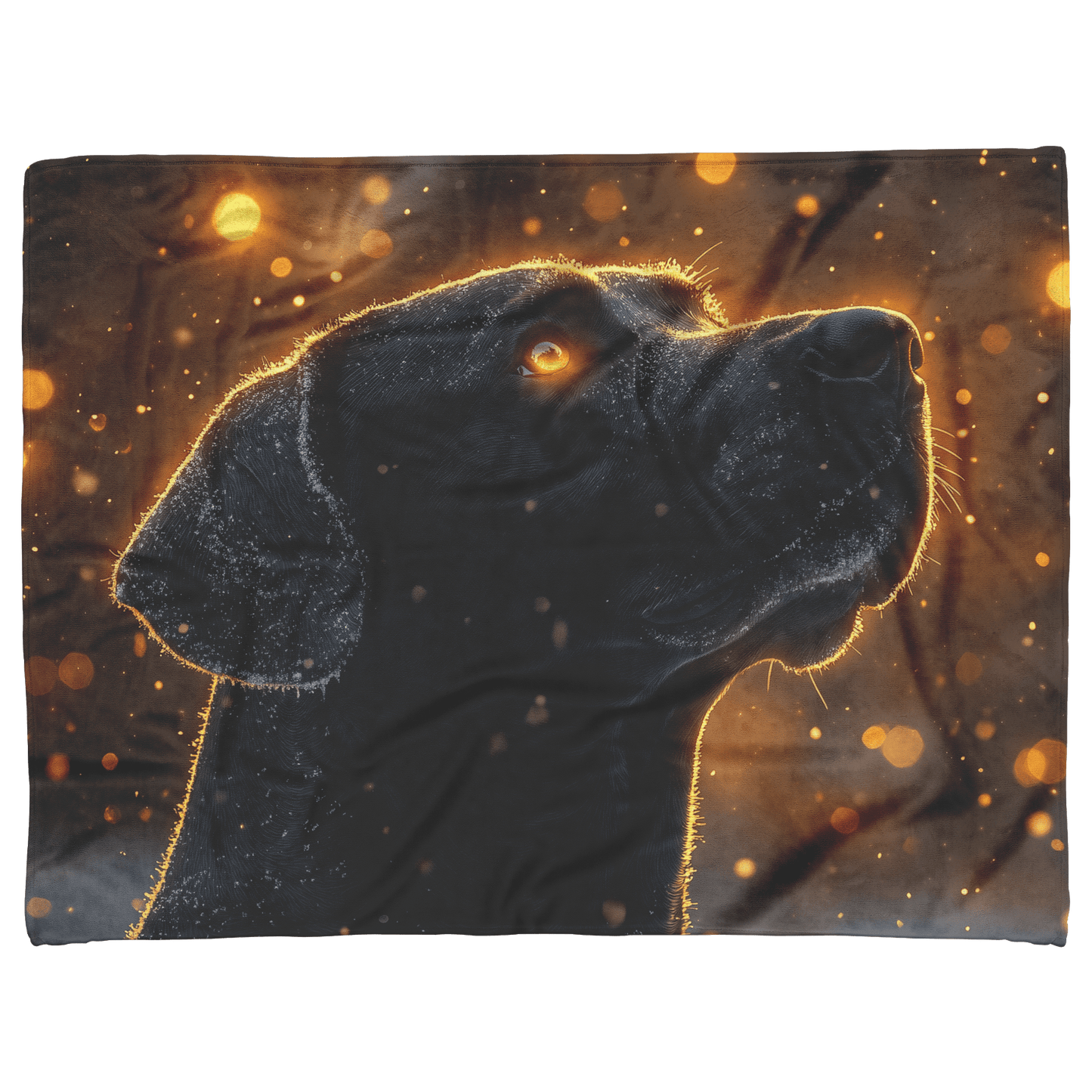Great Dane in Snowy Forest Surrounded by Shimmering Textures and Radiant Golden Highlights Fleece Sherpa Blanket - Awakening Righteousness