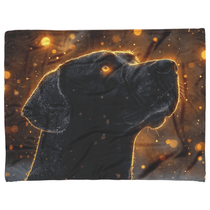 Great Dane in Snowy Forest Surrounded by Shimmering Textures and Radiant Golden Highlights Fleece Sherpa Blanket - Awakening Righteousness