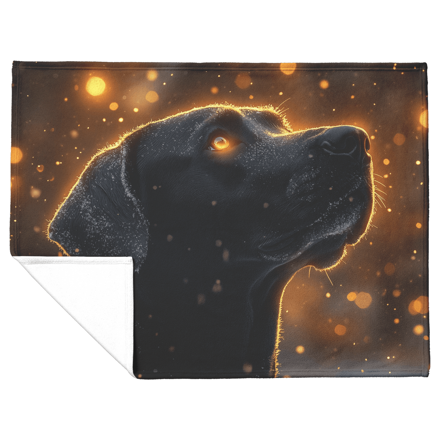 Great Dane in Snowy Forest Surrounded by Shimmering Textures and Radiant Golden Highlights Fleece Sherpa Blanket - Awakening Righteousness