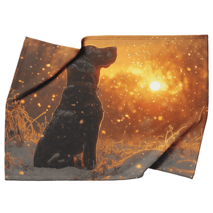 Great Dane in Snowy Forest Surrounded by Shimmering Textures and Radiant Golden Highlights Fleece Sherpa Blanket - Awakening Righteousness