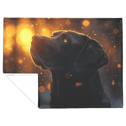 Great Dane in Snowy Forest Surrounded by Shimmering Textures and Radiant Golden Highlights Fleece Sherpa Blanket - Awakening Righteousness