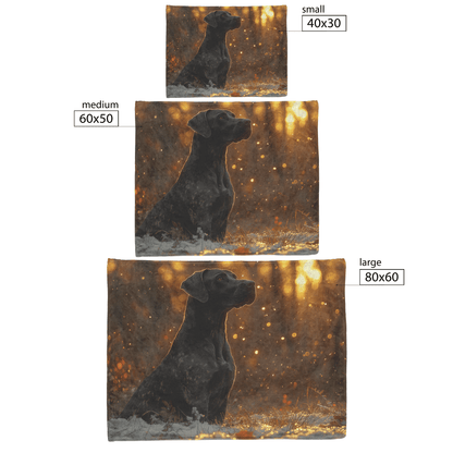 Great Dane in Snowy Forest Surrounded by Shimmering Textures and Radiant Golden Highlights Fleece Sherpa Blanket - Awakening Righteousness