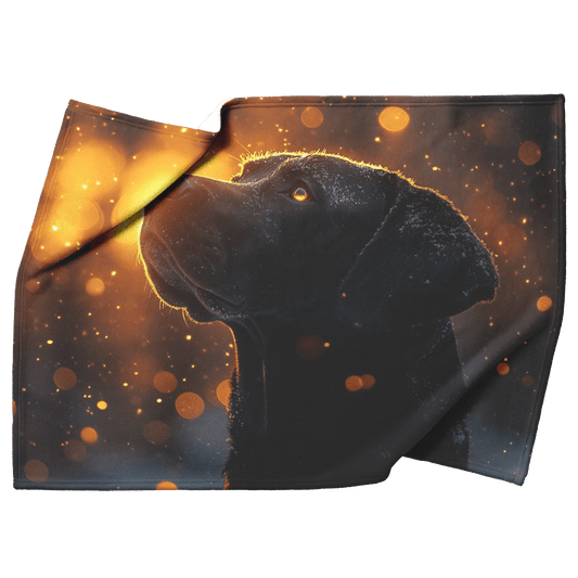 Great Dane in Snowy Forest Surrounded by Shimmering Textures and Radiant Golden Highlights Fleece Sherpa Blanket - Awakening Righteousness