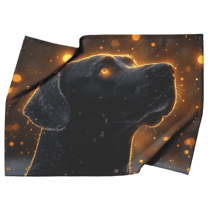 Great Dane in Snowy Forest Surrounded by Shimmering Textures and Radiant Golden Highlights Fleece Sherpa Blanket - Awakening Righteousness
