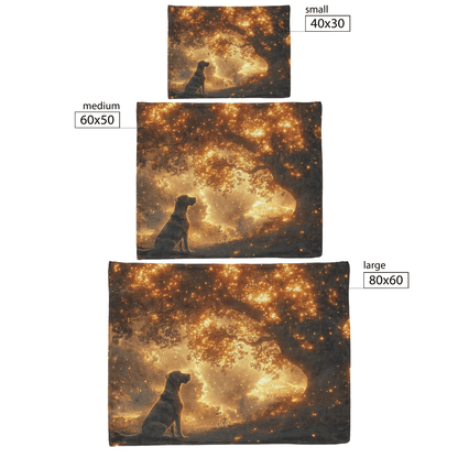 Great Dane Sitting Beneath Tree Surrounded by Cosmic Textures and Radiant Golden Light Rays Fleece Sherpa Blanket - Awakening Righteousness