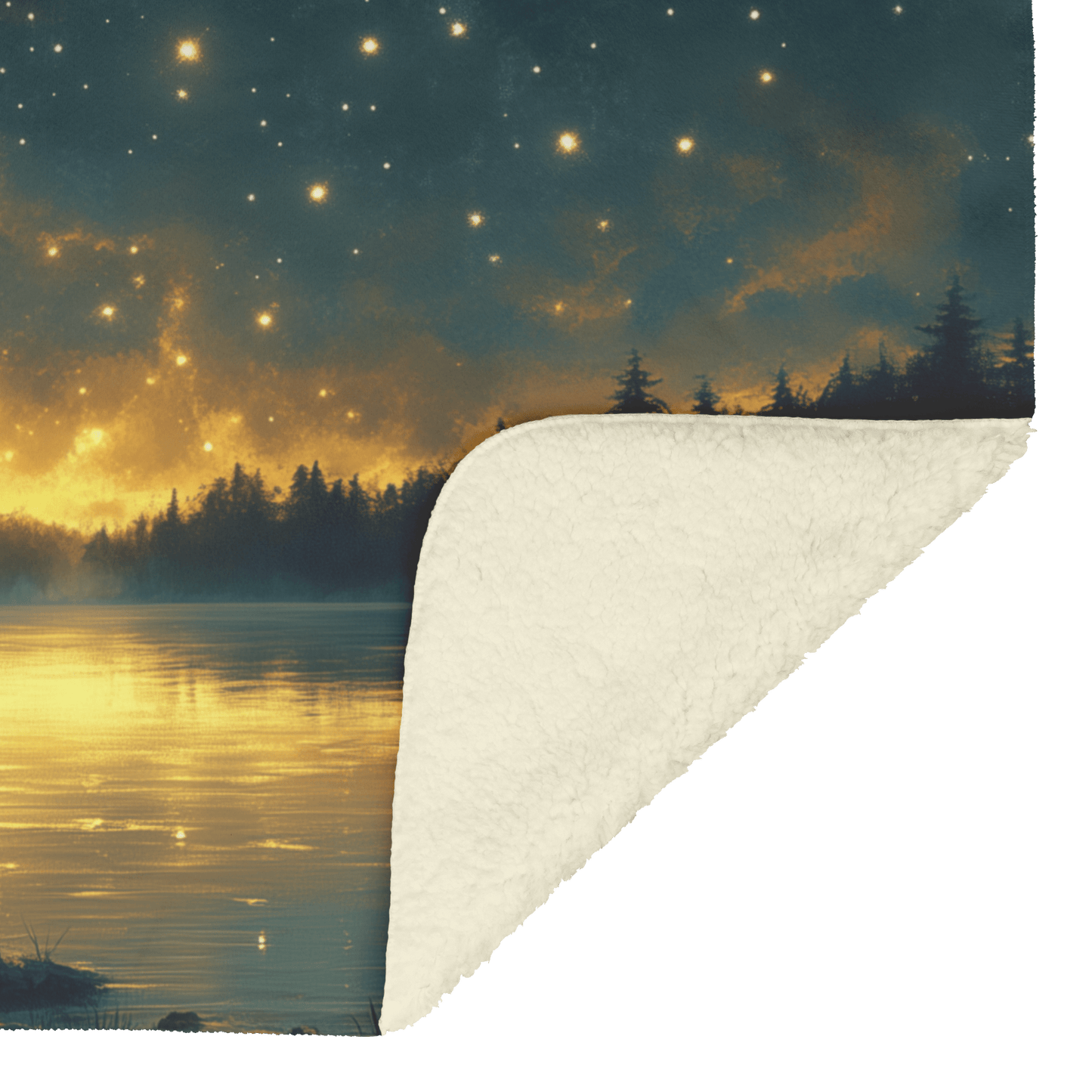 Great Dane Standing by Lake at Dusk Surrounded by Shimmering Stars and Cascading Silver Mist Fleece Sherpa Blanket - Awakening Righteousness