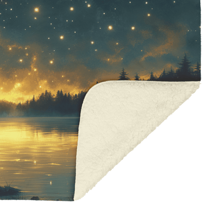Great Dane Standing by Lake at Dusk Surrounded by Shimmering Stars and Cascading Silver Mist Fleece Sherpa Blanket - Awakening Righteousness