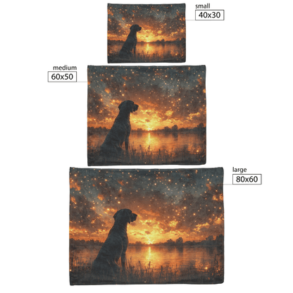 Great Dane Standing by Lake at Dusk Surrounded by Shimmering Stars and Cascading Silver Mist Fleece Sherpa Blanket - Awakening Righteousness
