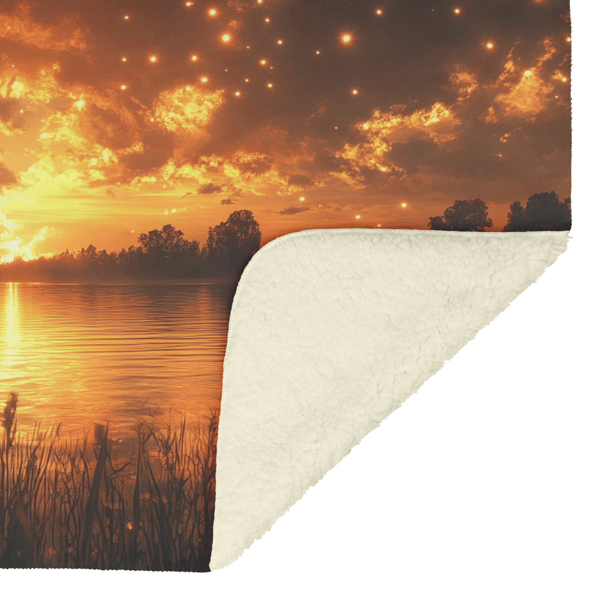 Great Dane Standing by Lake at Dusk Surrounded by Shimmering Stars and Cascading Silver Mist Fleece Sherpa Blanket - Awakening Righteousness