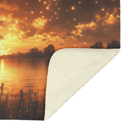 Great Dane Standing by Lake at Dusk Surrounded by Shimmering Stars and Cascading Silver Mist Fleece Sherpa Blanket - Awakening Righteousness