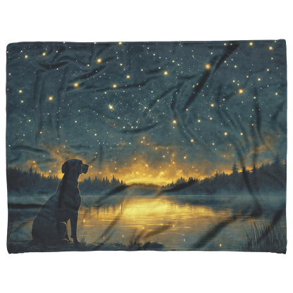 Great Dane Standing by Lake at Dusk Surrounded by Shimmering Stars and Cascading Silver Mist Fleece Sherpa Blanket - Awakening Righteousness