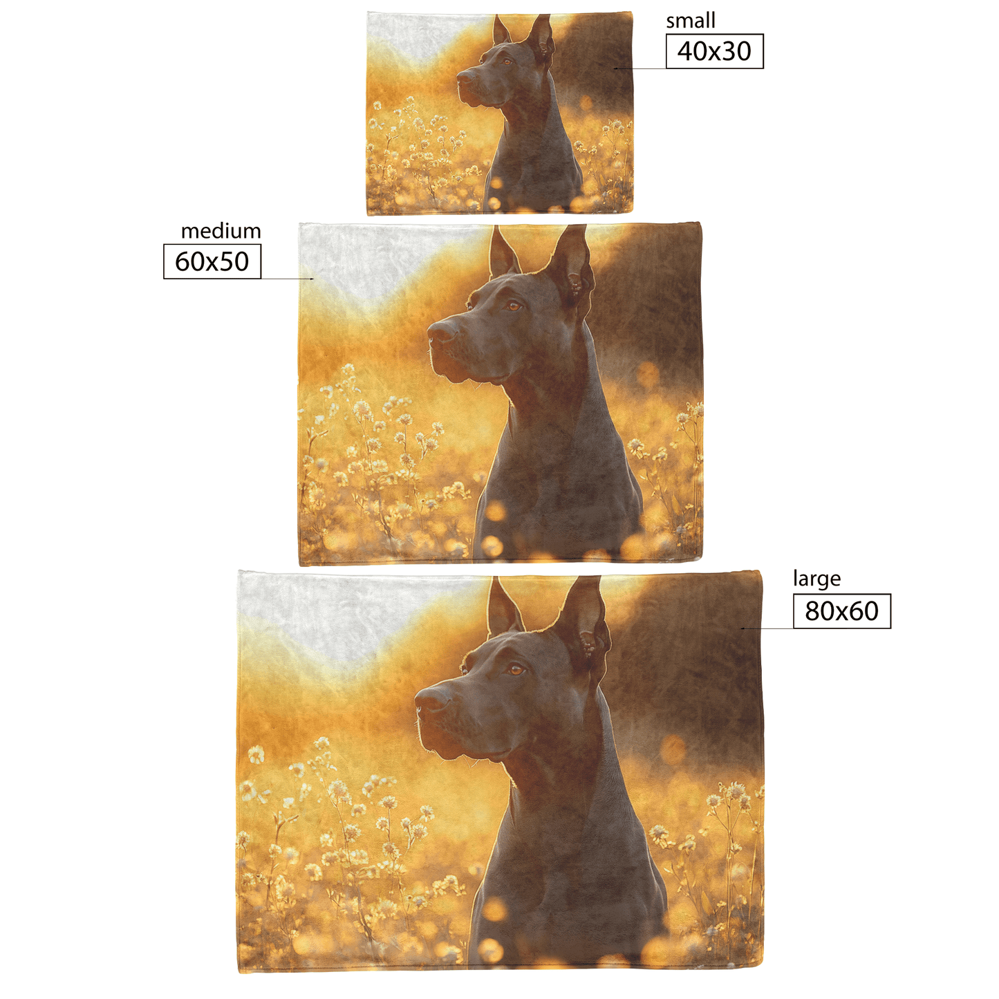 Great Dane Standing in Sunlit Meadow Surrounded by Shimmering Textures and Glowing Golden Light Trails Fleece Sherpa Blanket - Awakening Righteousness