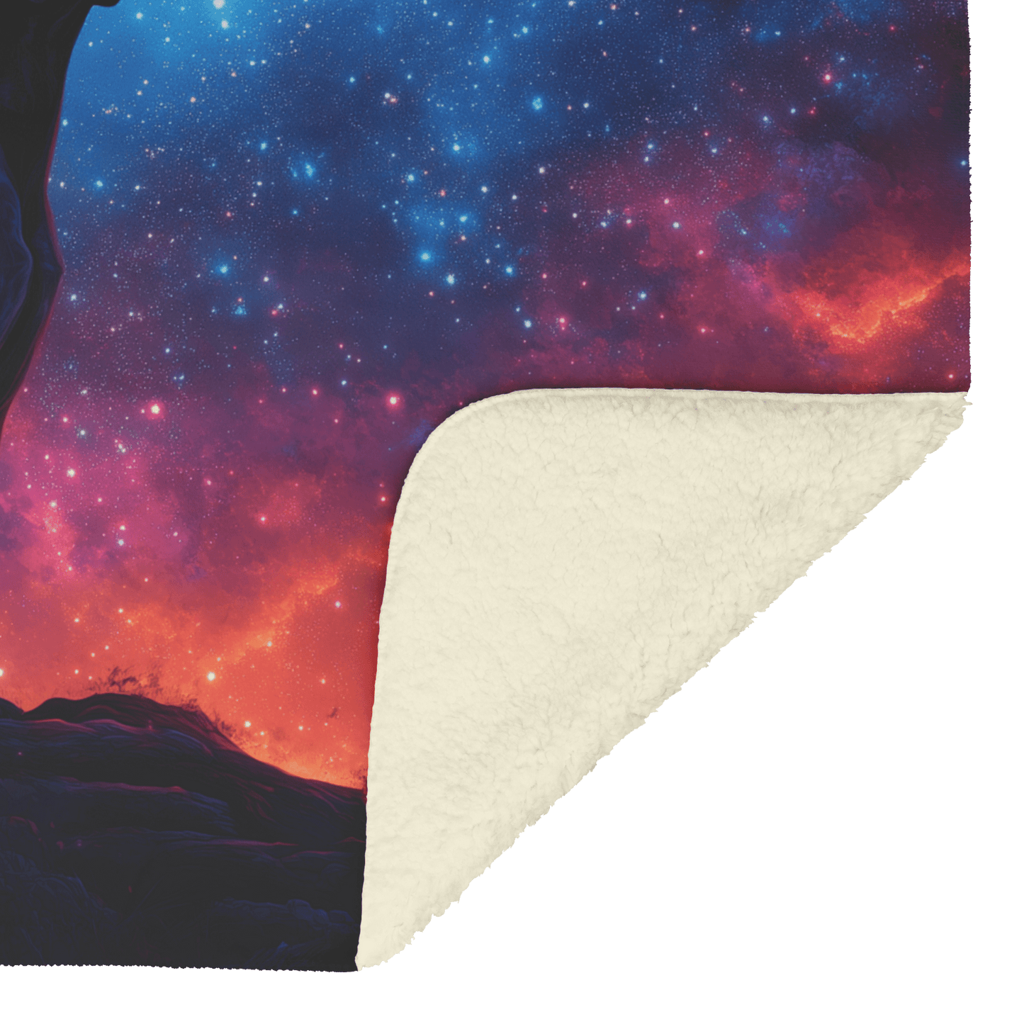 Great Dane Standing on Mountain Trail Surrounded by Shimmering Stars and Glowing Cosmic Reflections Fleece Sherpa Blanket - Awakening Righteousness