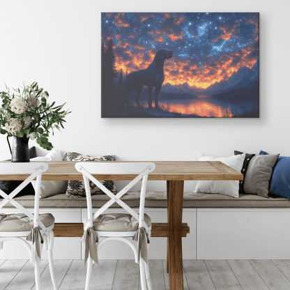 Great Dane Standing On Mountain Trail With Shimmering Stars And Glowing Cosmic Reflections Canvas Wall Art Decor - Awakening Righteousness