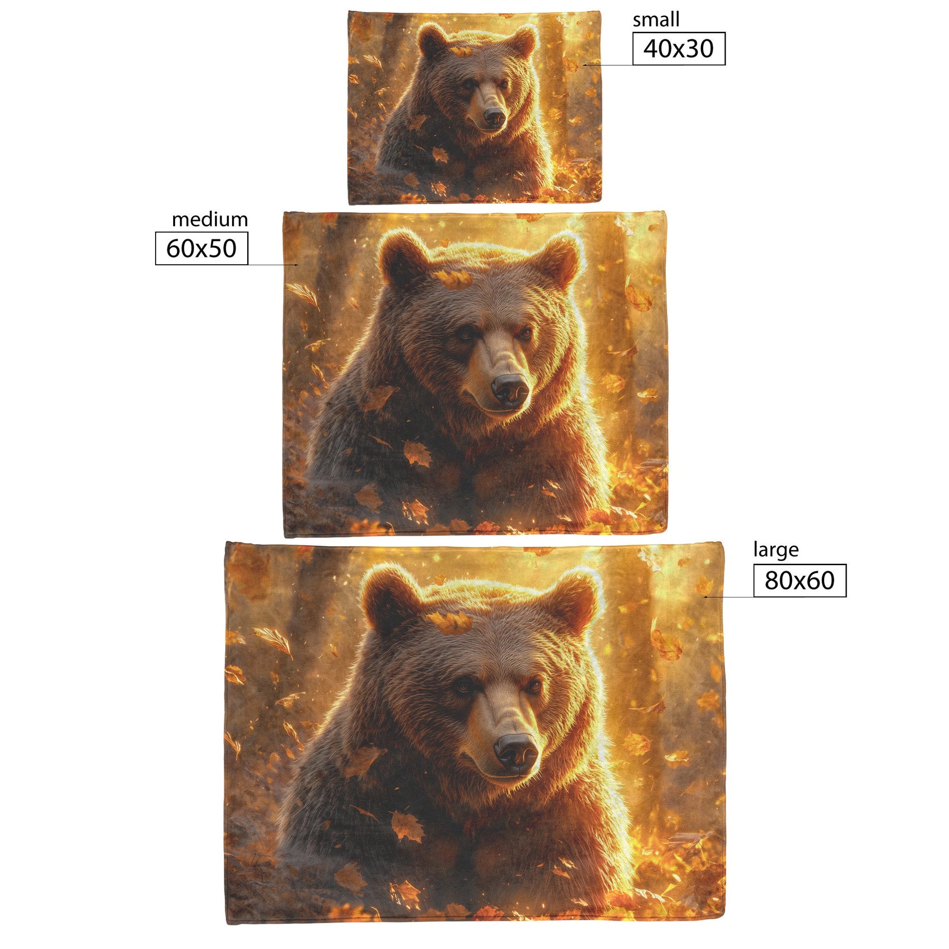 Grizzly Bear Standing Tall in Golden Autumn Forest with Glowing Falling Leaves and Soft Sunlight Fleece Blanket - Awakening Righteousness