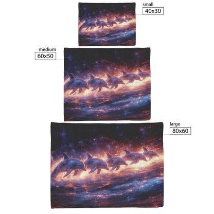 Group of Dolphins Jumping in Synchronized Arcs Through Glowing Bioluminescent Waves Twilight Fleece Sherpa Blanket - Awakening Righteousness