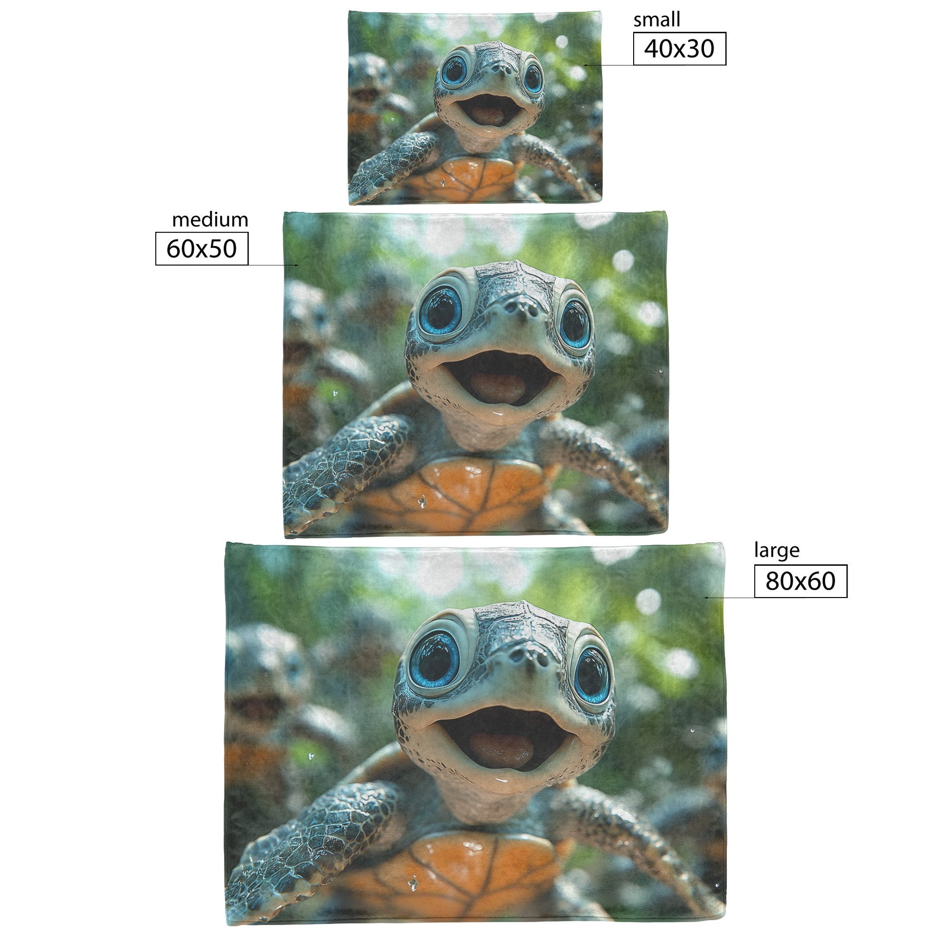 Happy Turtles with Big Eyes and Baby Turtles in Serene Nature Setting Cozy Fleece Sherpa Blanket - Awakening Righteousness