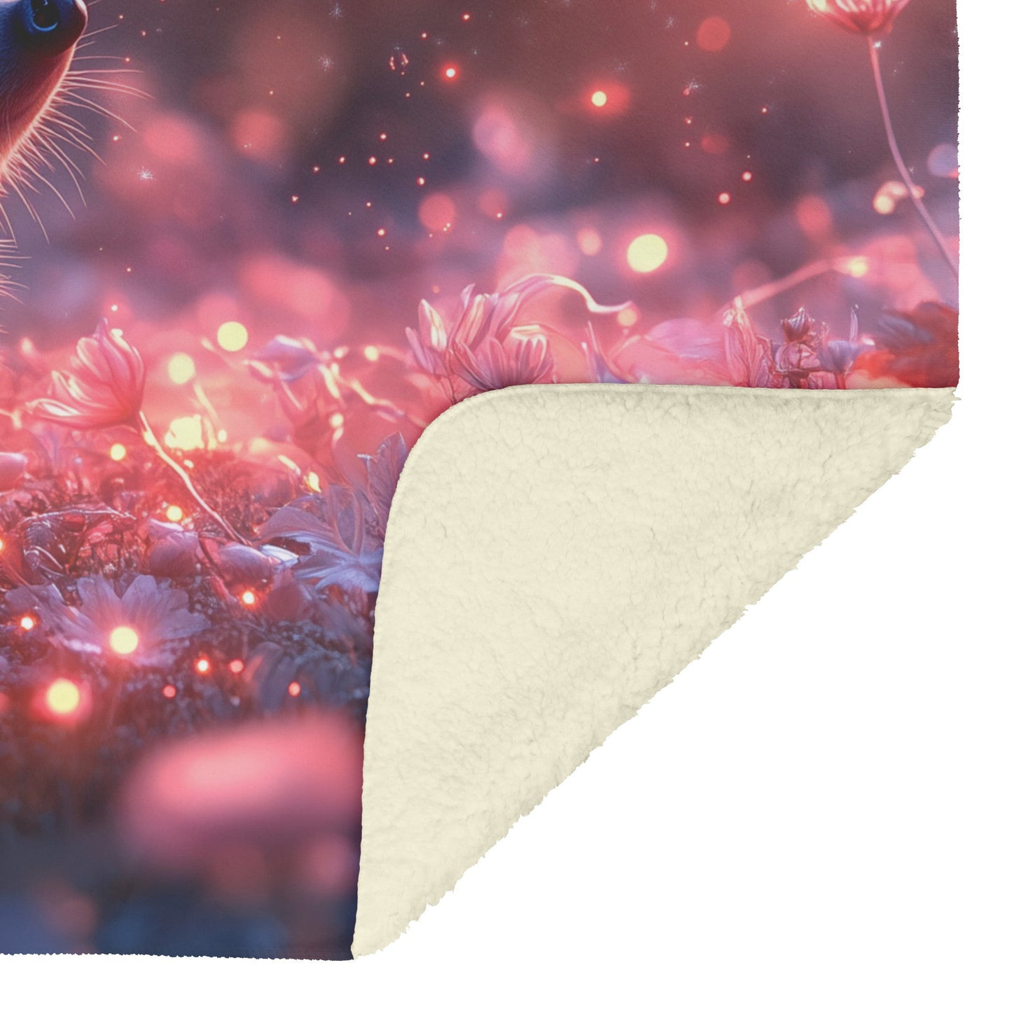 Hedgehog Exploring Bioluminescent Garden Under Starry Night with Glowing Quills Fleece Sherpa Blanket - Awakening Righteousness