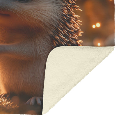 Hedgehog Holding Glowing Flower in Magical Forest Surrounded by Shimmering Plants and Fireflies Fleece Sherpa Blanket - Awakening Righteousness