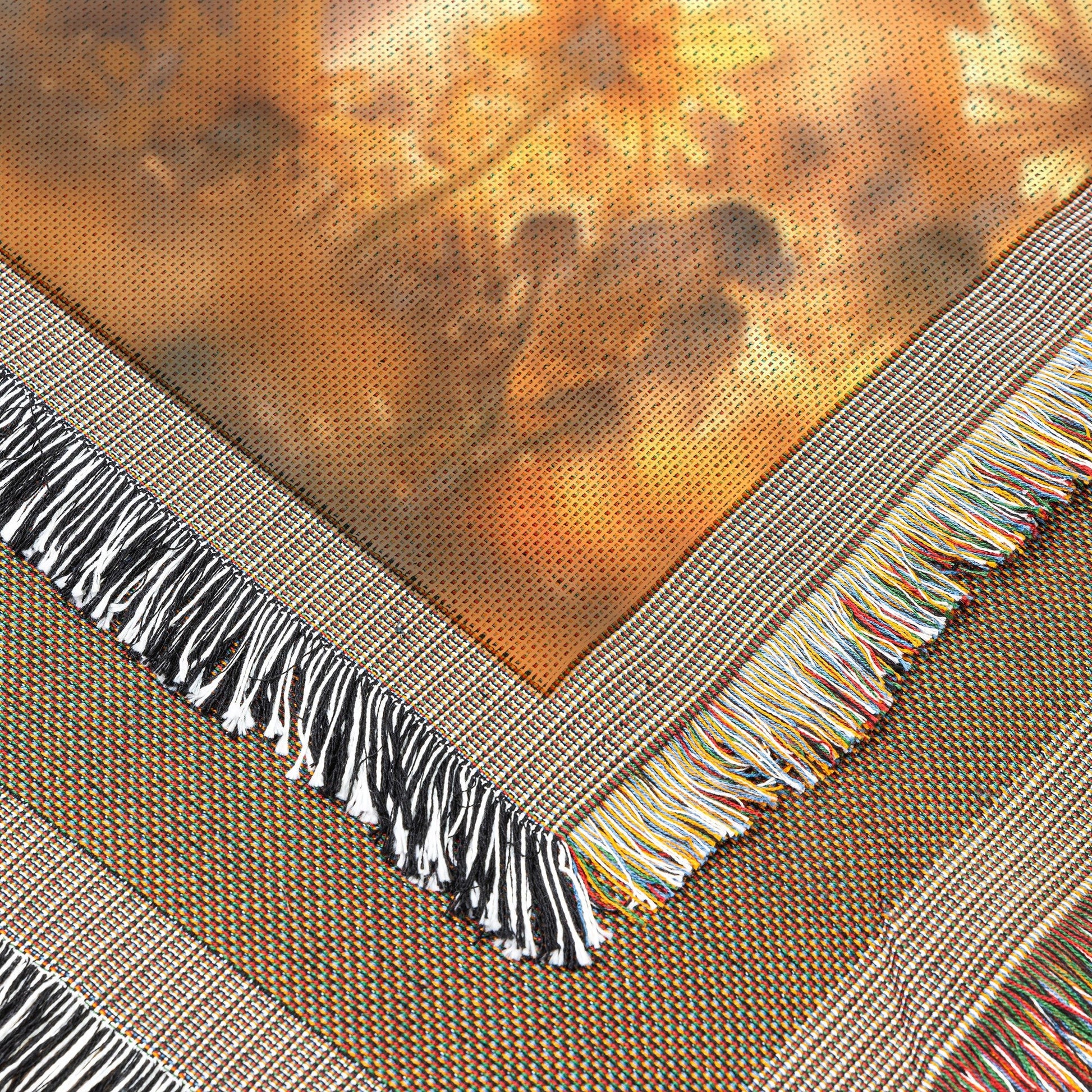 Hedgehog in Meadow with Glowing Dandelions and Golden Sunlight Woven Throw Blanket Vibrant Nature Design - Awakening Righteousness