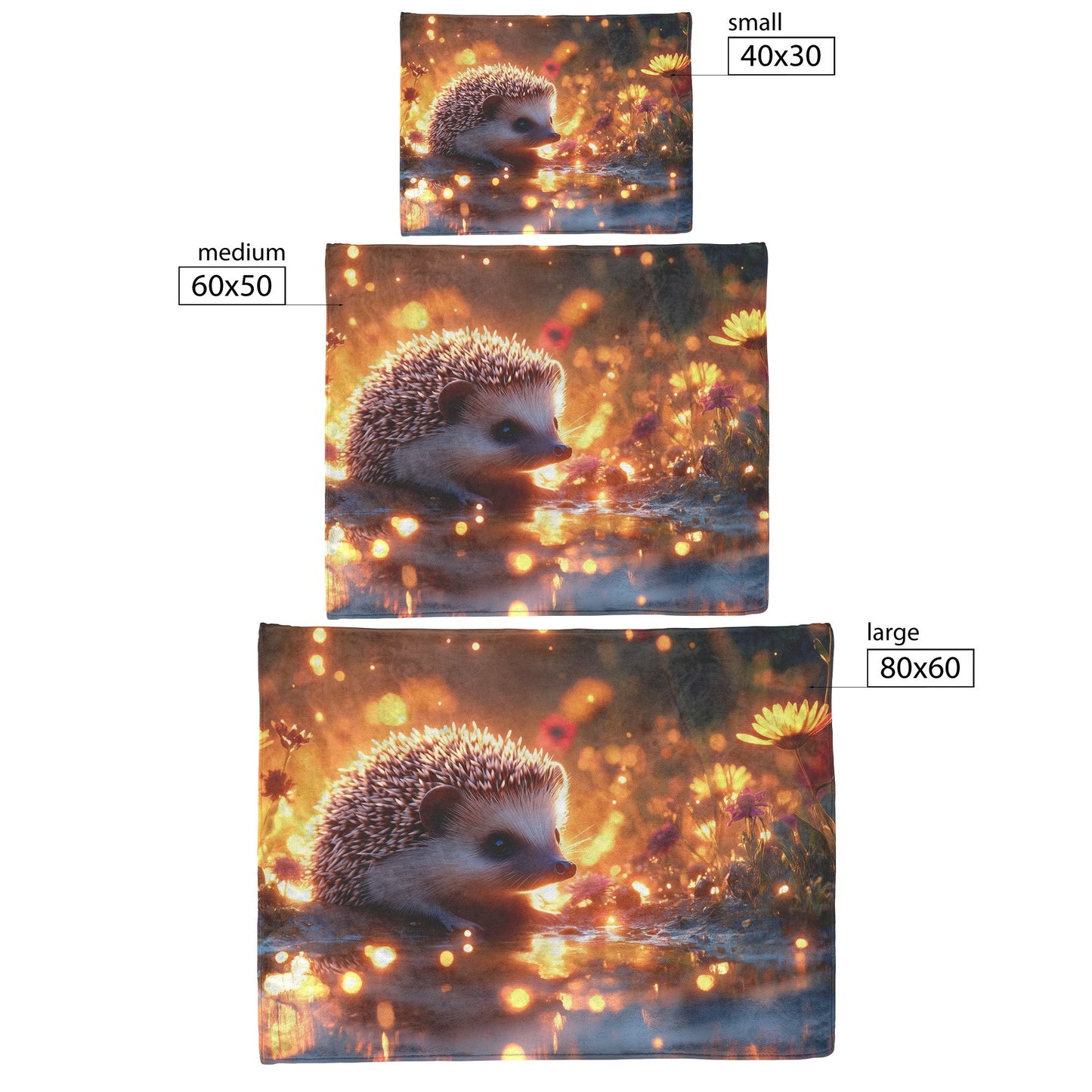 Hedgehog Resting by Crystal Clear Pond with Glowing Wildflowers and Golden Mist Fleece Sherpa Blanket - Awakening Righteousness
