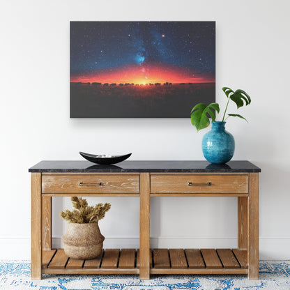 Herd of Cows Grazing Peacefully Under Twilight Sky with Glowing Stars and Soft Light Silhouettes Canvas Wall Art Decor - Awakening Righteousness