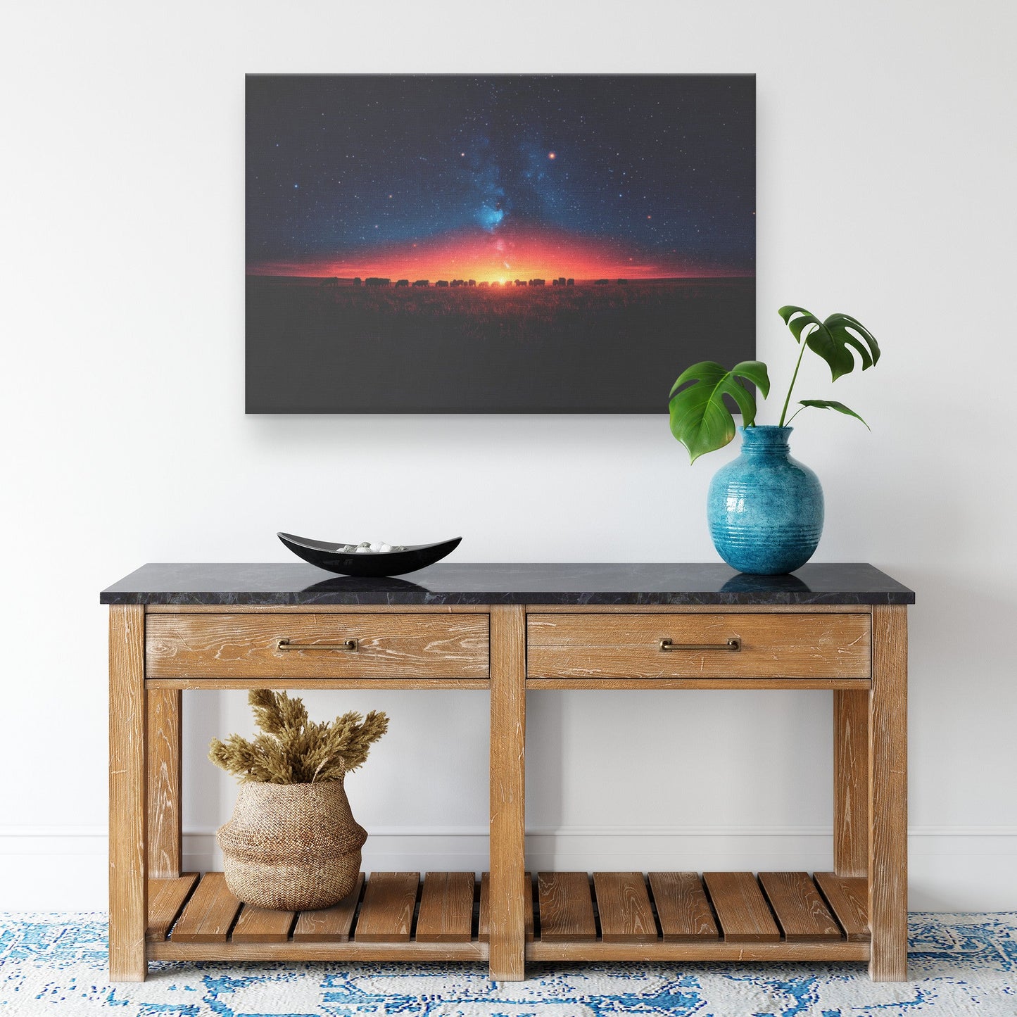 Herd of Cows Grazing Peacefully Under Twilight Sky with Glowing Stars and Soft Light Silhouettes Canvas Wall Art - Awakening Righteousness