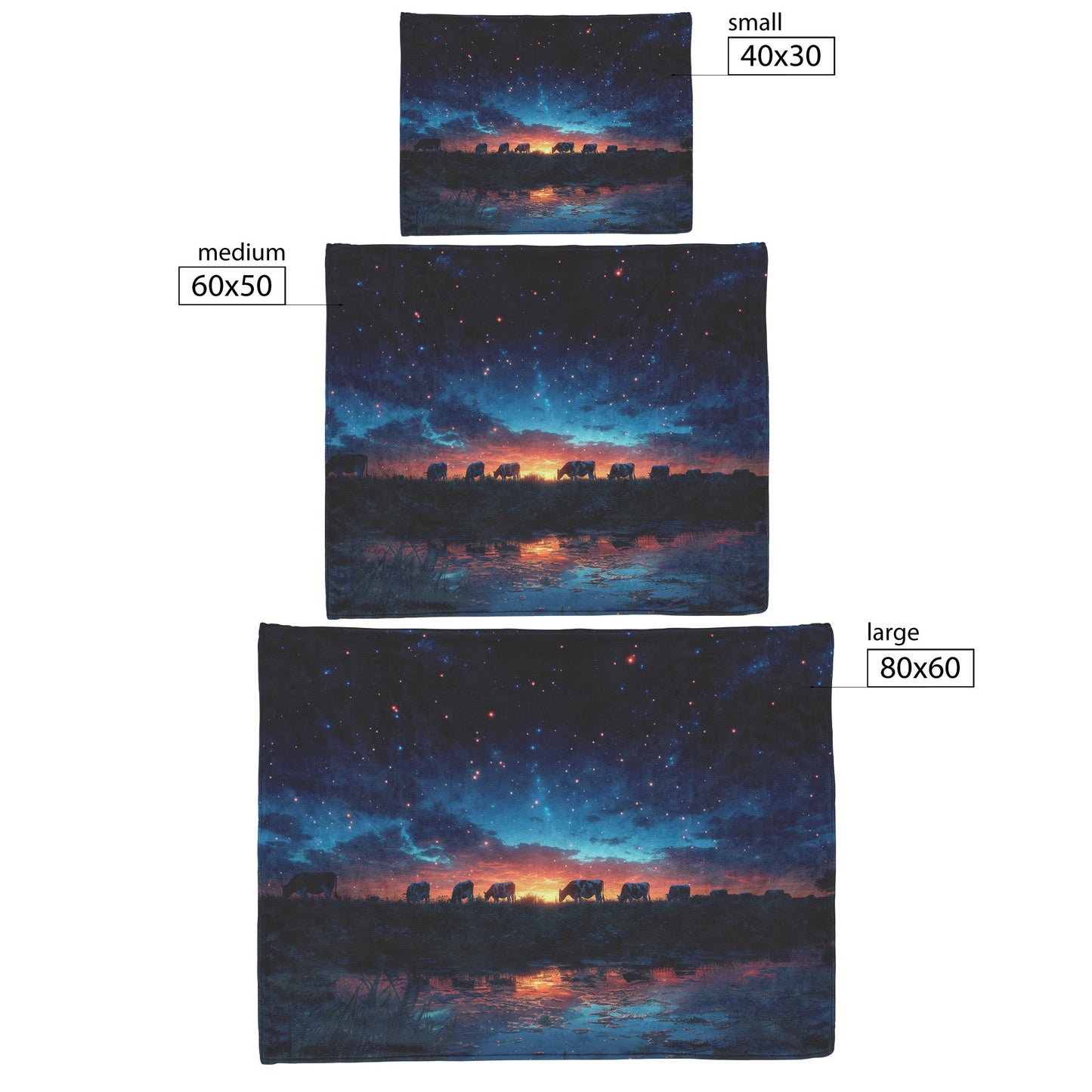 Herd of Cows Grazing Sherpa Fleece Blanket Twilight Sky Glowing Stars Soft Light Peaceful Pastoral Scene - Awakening Righteousness