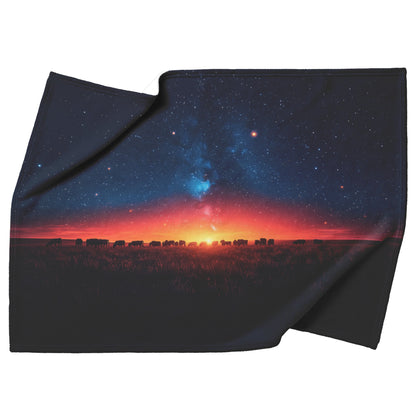 Herd of Cows Grazing Sherpa Fleece Blanket Twilight Sky Glowing Stars Soft Light Peaceful Pastoral Scene - Awakening Righteousness